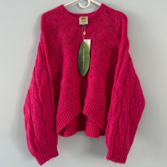 NWT Farm Rio Maxi Cable Chunky Knit Sweater Pink Medium M Spring Layering Topper - Picture 3 of 11